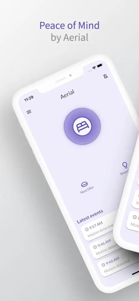 Aerial Peace of Mind app displayed on a phone showing the home monitoring dashboard